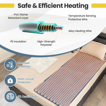 Electric Heated Mattress Pad with 5 Heating Levels and Overheat Protection-Blue - Blue - Bedding