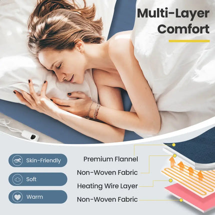 Electric Heated Mattress Pad with 5 Heating Levels and Overheat Protection-Blue - Blue - Bedding