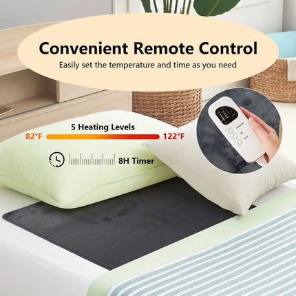 Electric Heated Mattress Pad with 5 Heating Levels and Overheat Protection-Gray - Gray - Bedding