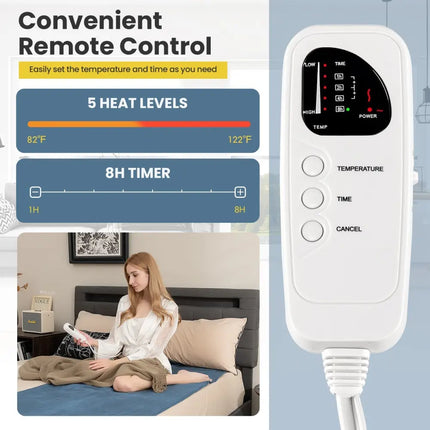 Electric Heated Mattress Pad with 5 Heating Levels and Overheat Protection-Blue - Blue - Bedding
