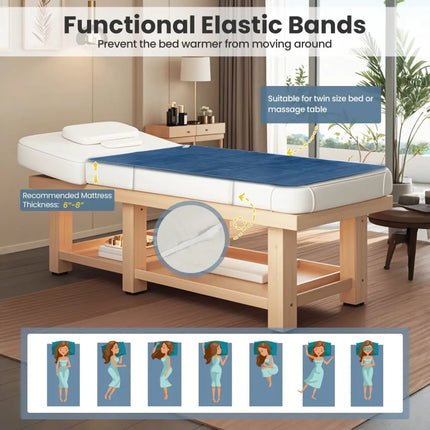 Electric Heated Mattress Pad with 5 Heating Levels and Overheat Protection-Blue - Blue - Bedding