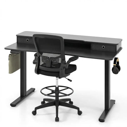 Electric Height Adjustable Standing Desk and Drafting Chair Set with Storage Drawers - Home Office