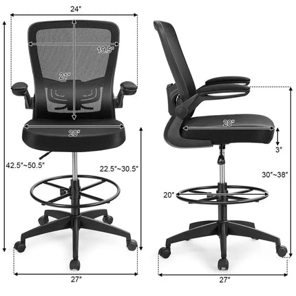Electric Height Adjustable Standing Desk and Drafting Chair Set with Storage Drawers - Home Office
