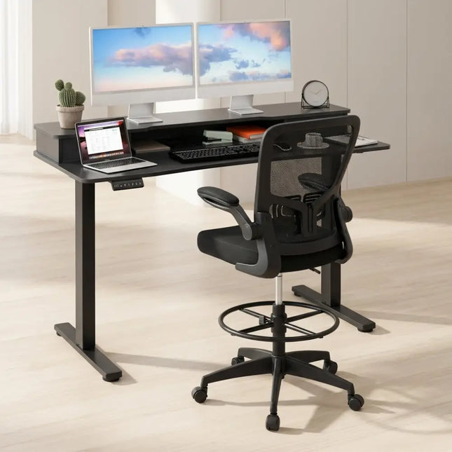 Electric Height Adjustable Standing Desk and Drafting Chair Set with Storage Drawers - Home Office