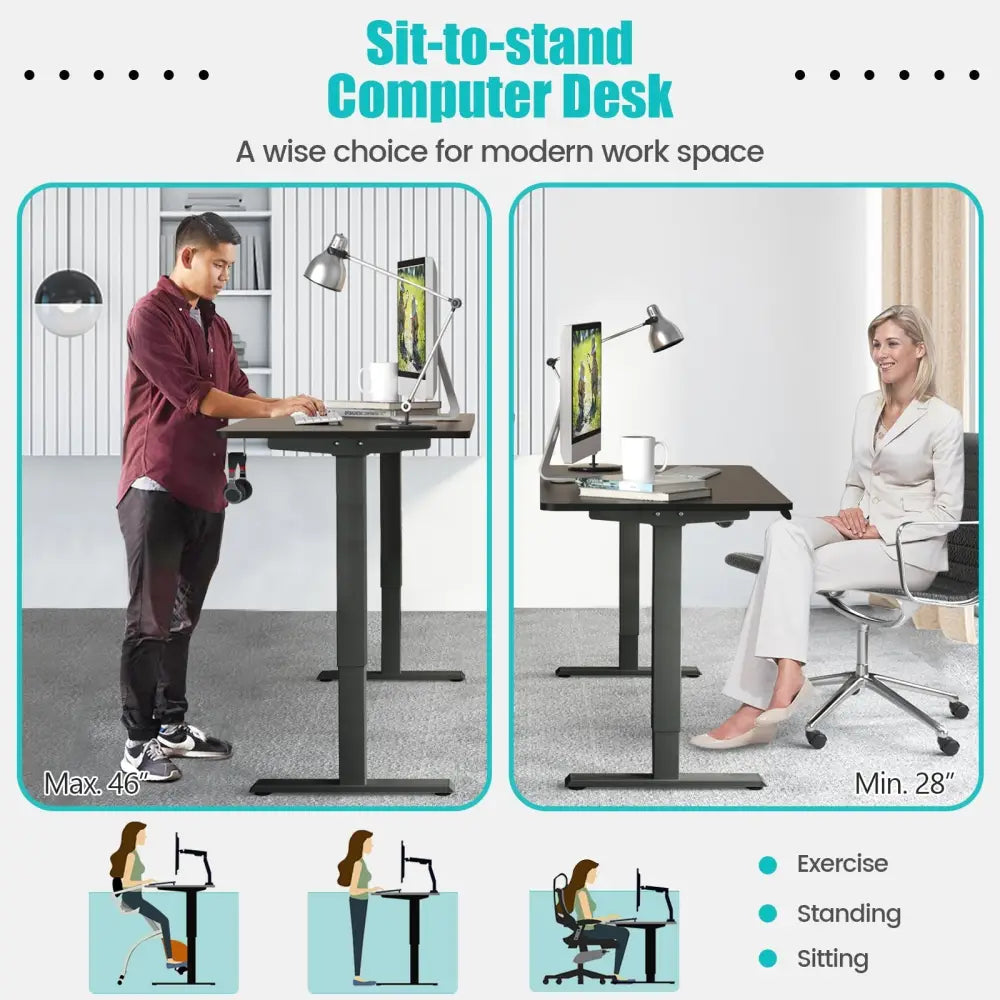 Electric Height Adjustable Standing Desk with Memory Controller-Black - Black - Standing Desks