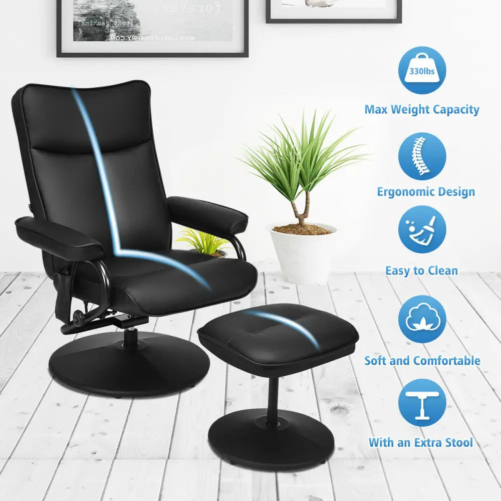 Electric Massage Recliner Chair with Ottoman and Remote Control - Black - Recliners