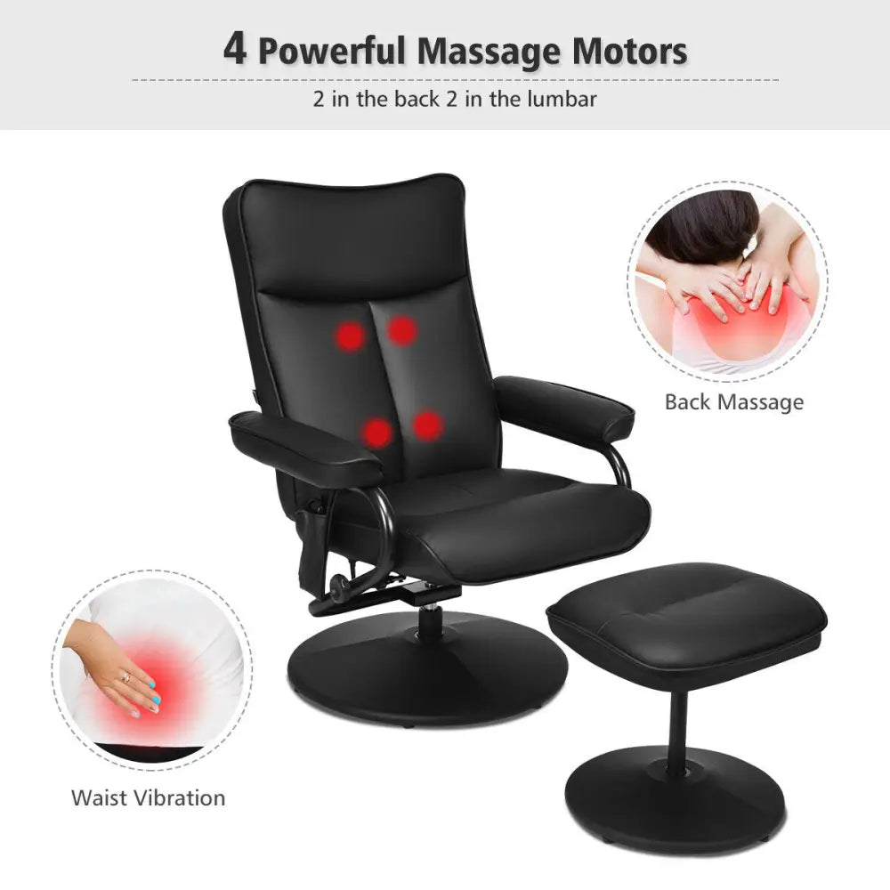Electric Massage Recliner Chair with Ottoman and Remote Control - Black - Recliners