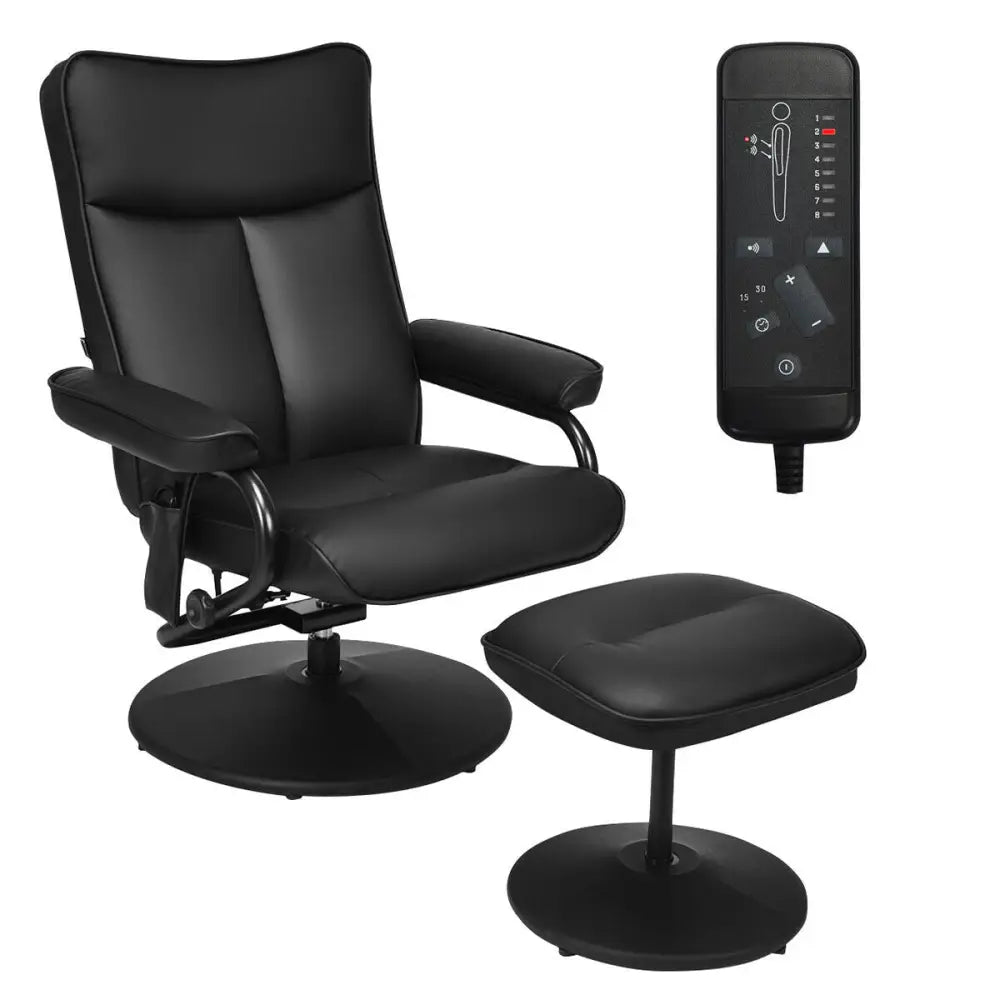 Electric Massage Recliner Chair with Ottoman and Remote Control - Black - Recliners