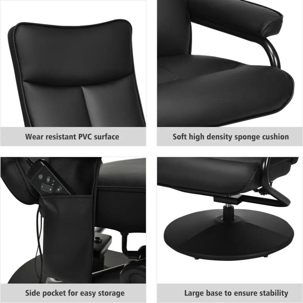 Electric Massage Recliner Chair with Ottoman and Remote Control - Black - Recliners