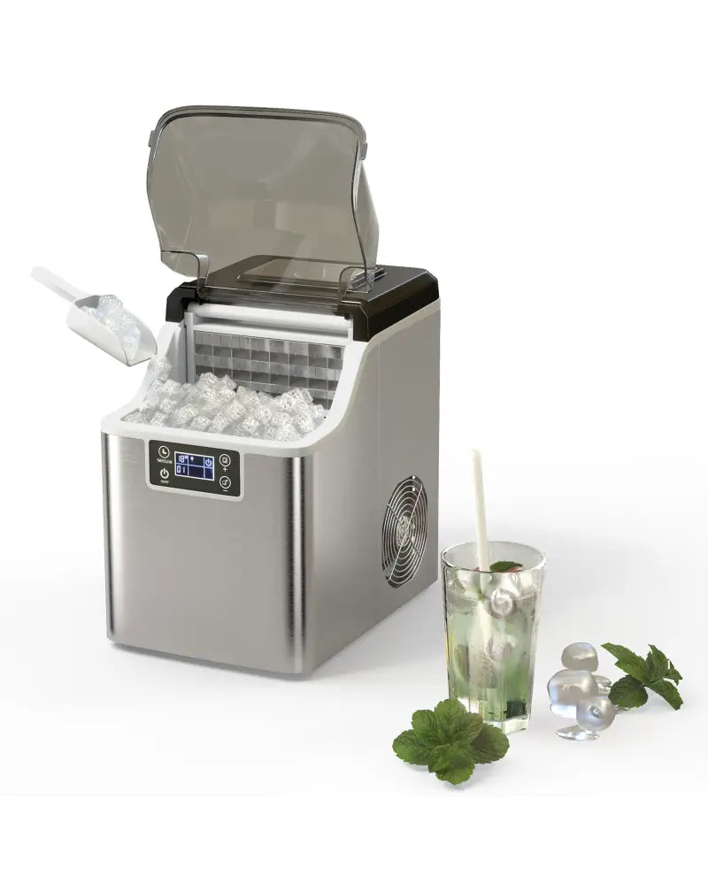 Electric Portable Countertop Ice Maker with Ice Scoop and Basket-Sliver - Silver - Ice Makers