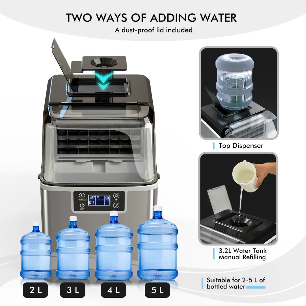 Electric Portable Countertop Ice Maker with Ice Scoop and Basket-Sliver - Silver - Ice Makers
