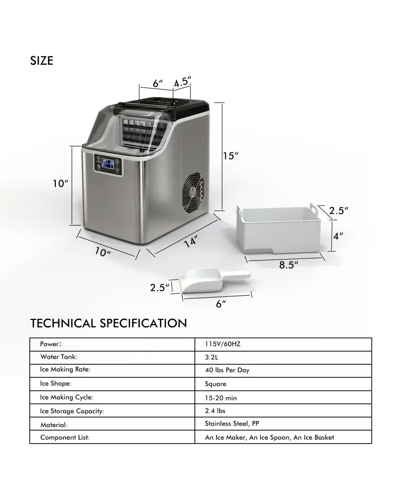 Electric Portable Countertop Ice Maker with Ice Scoop and Basket-Sliver - Silver - Ice Makers