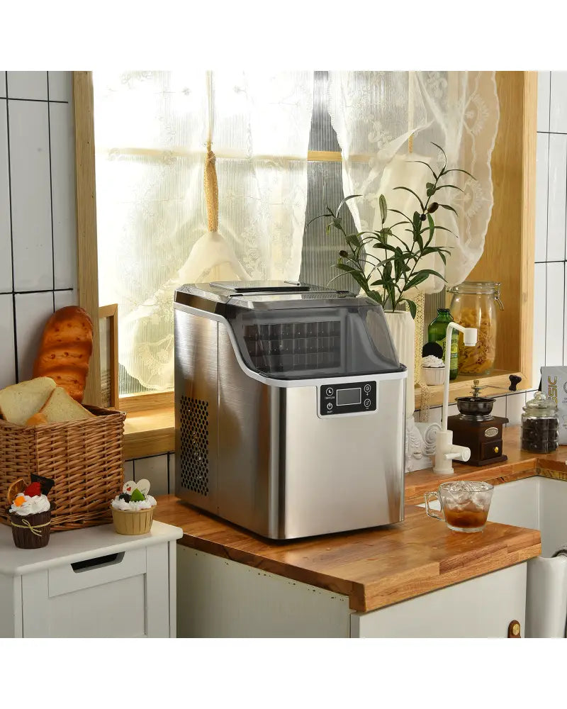 Electric Portable Countertop Ice Maker with Ice Scoop and Basket-Sliver - Silver - Ice Makers