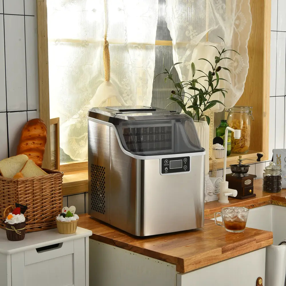 Electric Portable Countertop Ice Maker with Ice Scoop and Basket-Sliver - Silver - Ice Makers