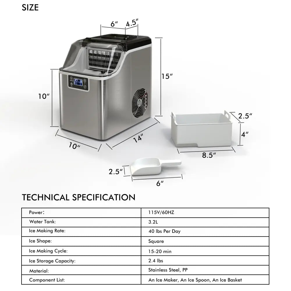 Electric Portable Countertop Ice Maker with Ice Scoop and Basket-Sliver - Silver - Ice Makers