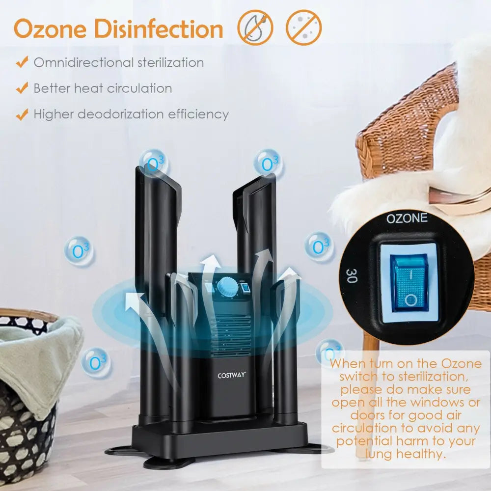 Electric Shoe Boot Dryer 4 Shoes with 180 Mins Timer Ozone Disinfection-Black - Black - Dryers
