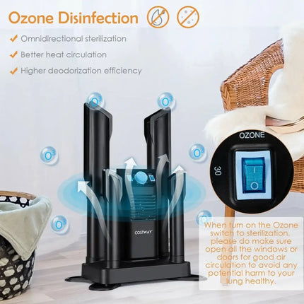 Electric Shoe Boot Dryer 4 Shoes with 180 Mins Timer Ozone Disinfection-Black Costway