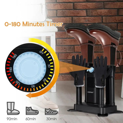 Electric Shoe Boot Dryer 4 Shoes with 180 Mins Timer Ozone Disinfection-Black Costway