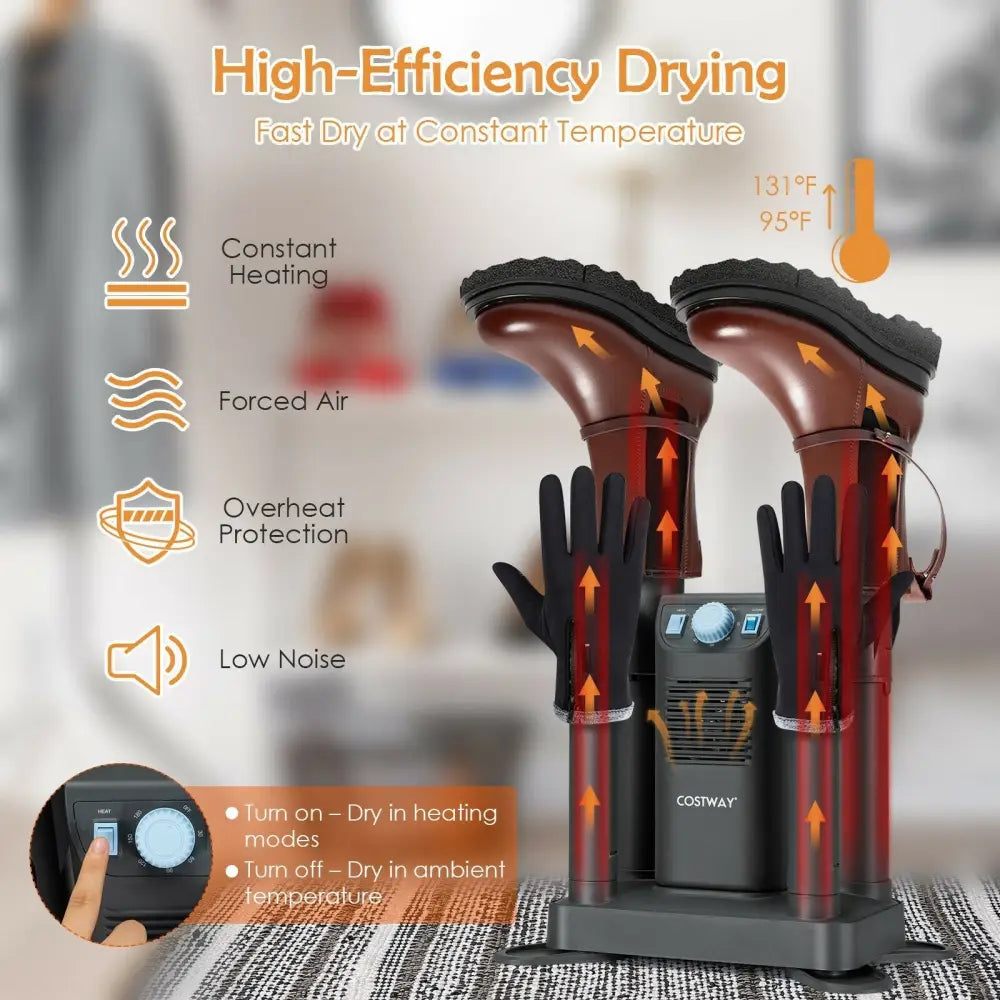 Electric Shoe Boot Dryer 4 Shoes with 180 Mins Timer Ozone Disinfection - Gray - Oasis Home Essentials