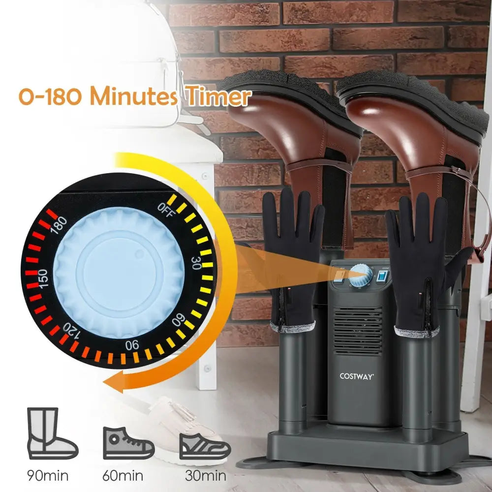 Electric Shoe Boot Dryer 4 Shoes with 180 Mins Timer Ozone Disinfection - Gray - Oasis Home Essentials