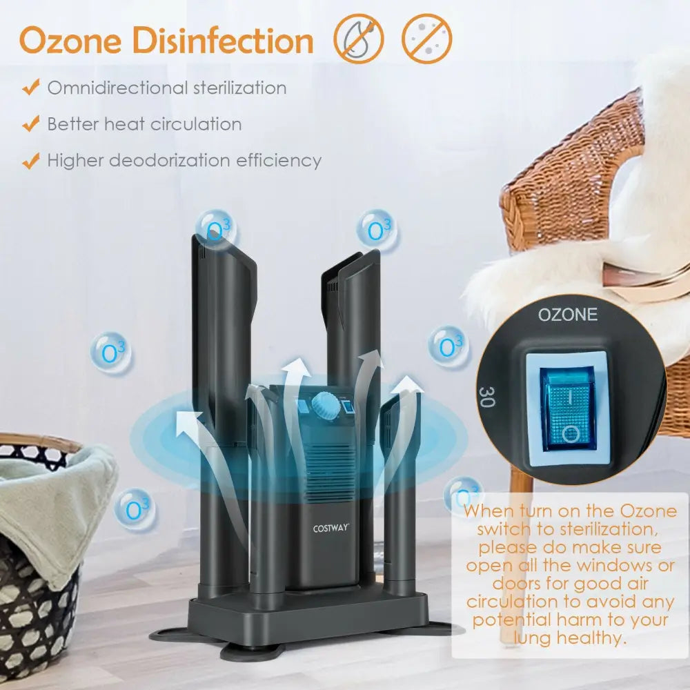 Electric Shoe Boot Dryer 4 Shoes with 180 Mins Timer Ozone Disinfection-Gray - Gray - Dryers