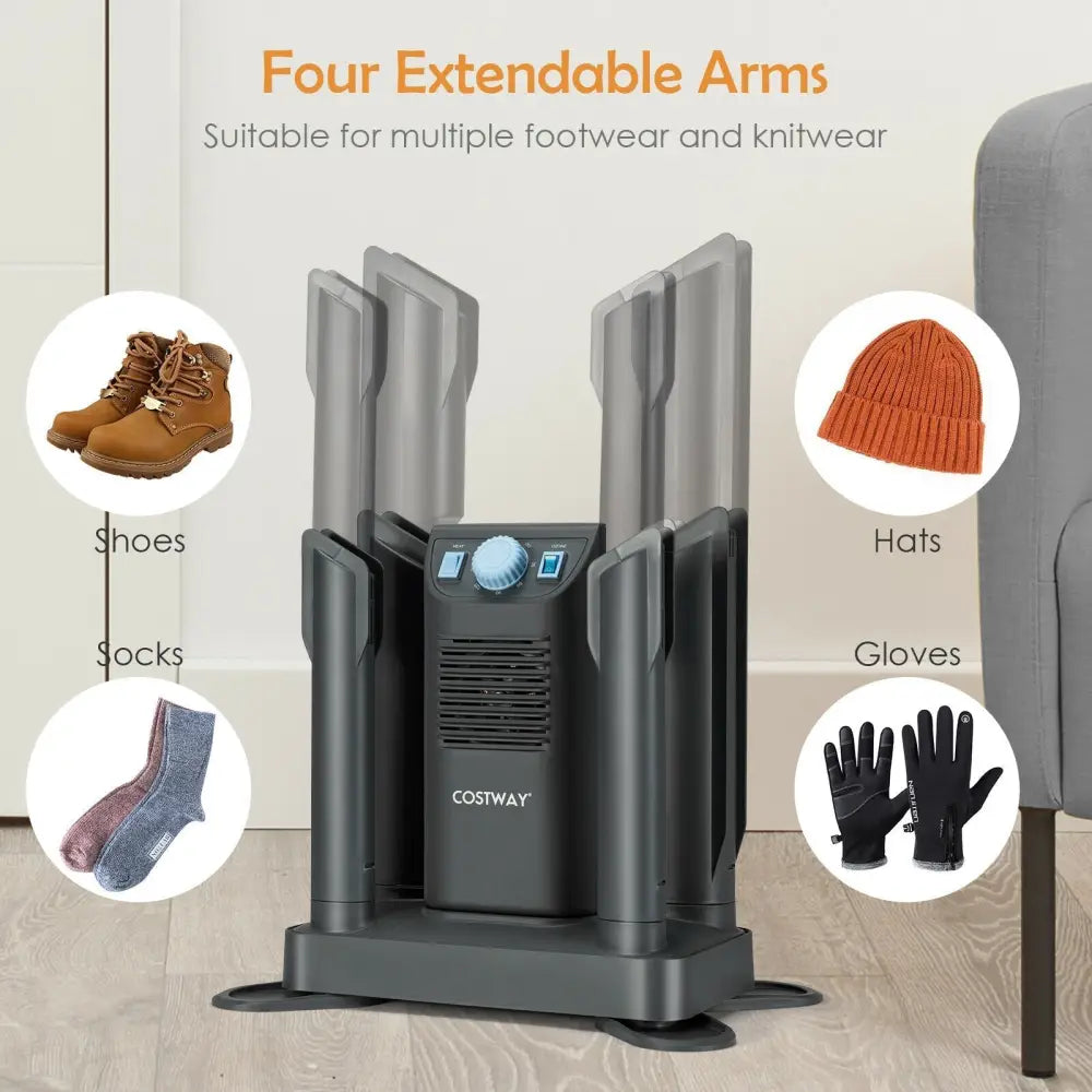 Electric Shoe Boot Dryer 4 Shoes with 180 Mins Timer Ozone Disinfection - Gray - Oasis Home Essentials