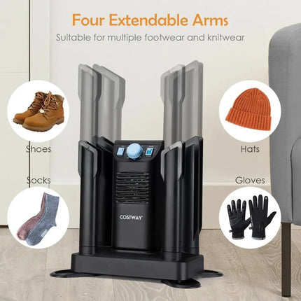 Electric Shoe Boot Dryer 4 Shoes with 180 Mins Timer Ozone Disinfection-Black Costway