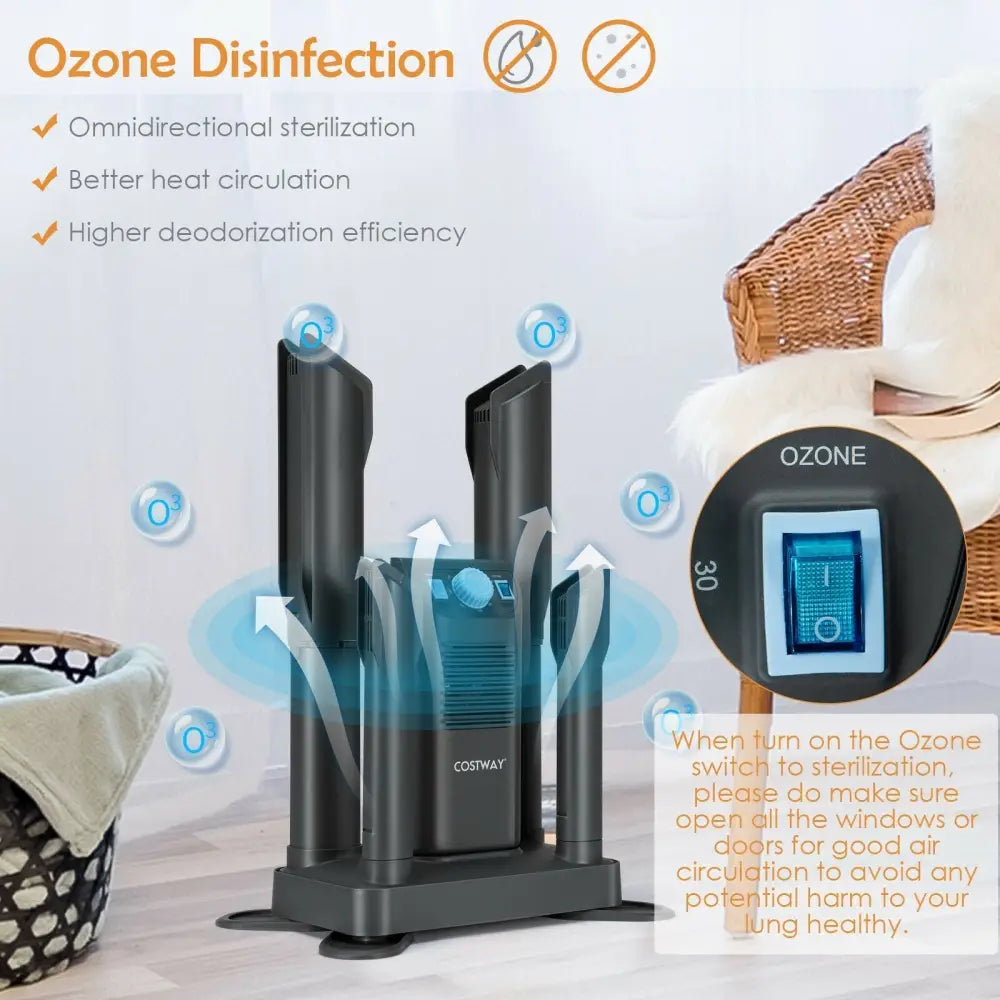 Electric Shoe Boot Dryer 4 Shoes with 180 Mins Timer Ozone Disinfection - Gray - Oasis Home Essentials