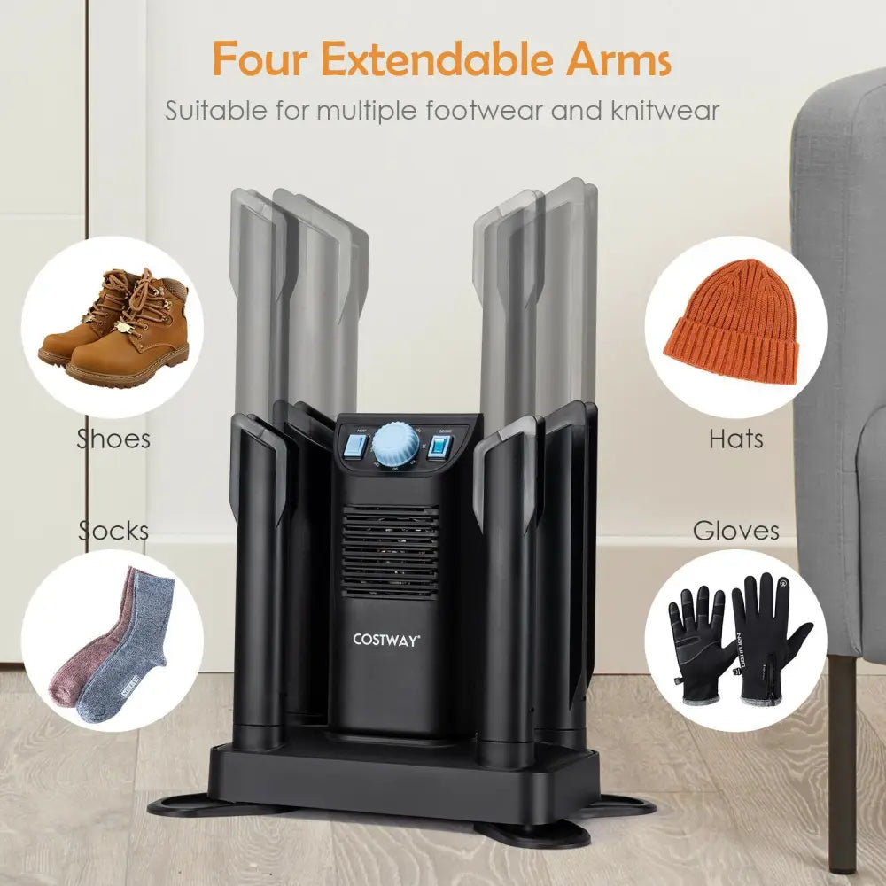 Electric Shoe Boot Dryer 4 Shoes with 180 Mins Timer Ozone Disinfection-Black - Black - Dryers