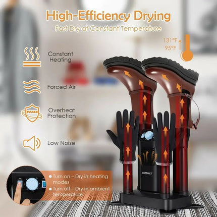 Electric Shoe Boot Dryer 4 Shoes with 180 Mins Timer Ozone Disinfection-Black Costway