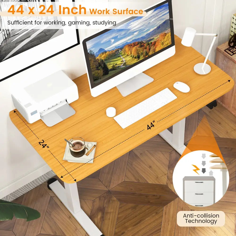 Electric Standing Desk Adjustable Stand up Computer Desk Anti-collision-Natural - Natural - Standing Desks