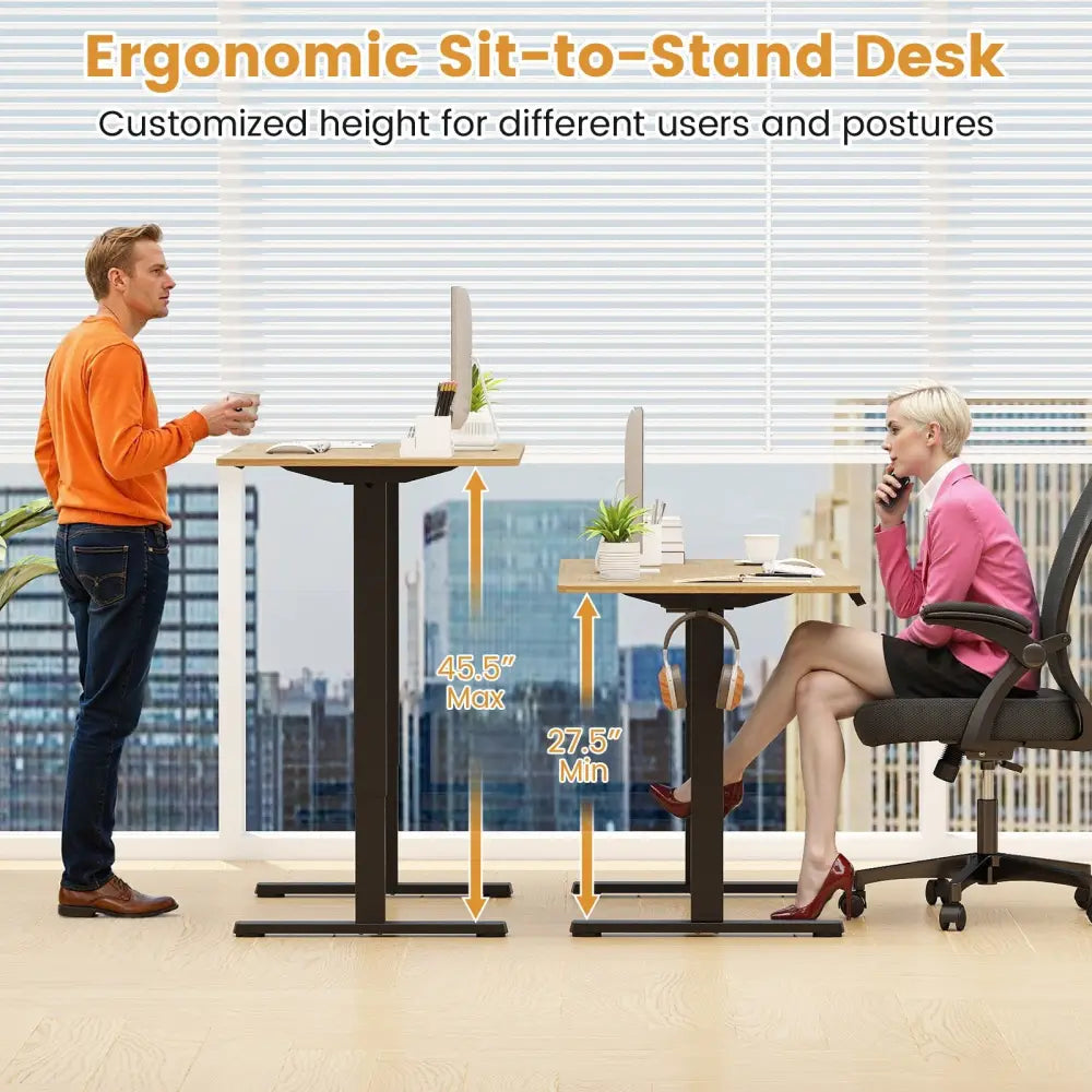 Electric Standing Desk Frame Height Adjustable Computer Desk Base with LED Display-Black - Black - Standing Desks