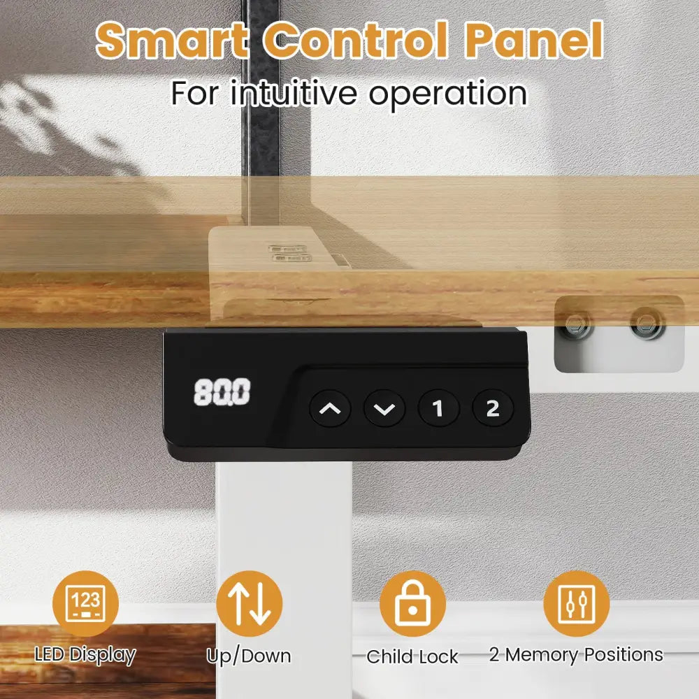 Electric Standing Desk Frame Height Adjustable Computer Desk Base with LED Display-White - White - Standing Desks