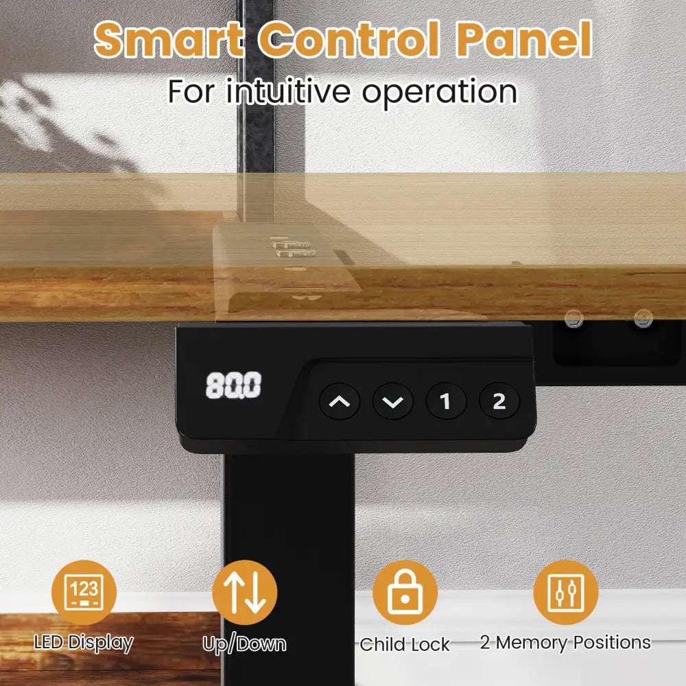 Electric Standing Desk Frame Height Adjustable Computer Desk Base with LED Display-Black - Black - Standing Desks