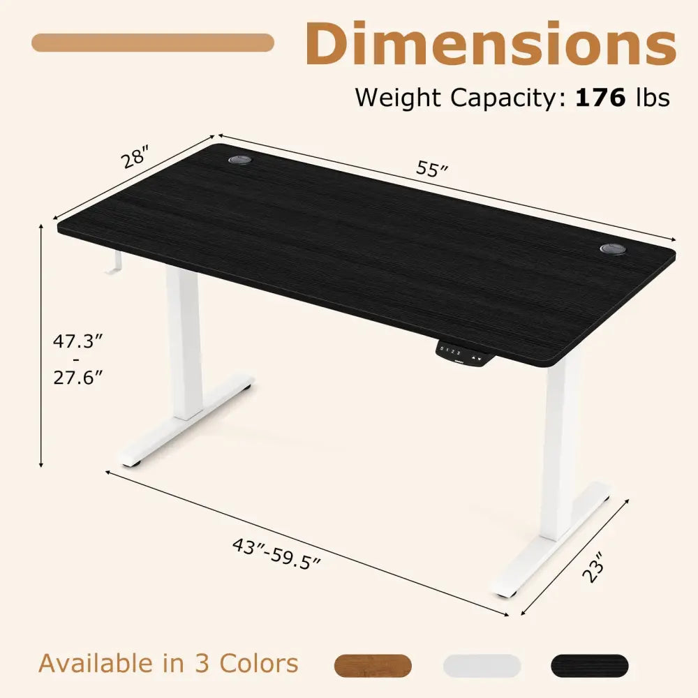 Electric Standing Desk Height Adjustable with 3 Memory Heights Black-L - Black - Standing Desks