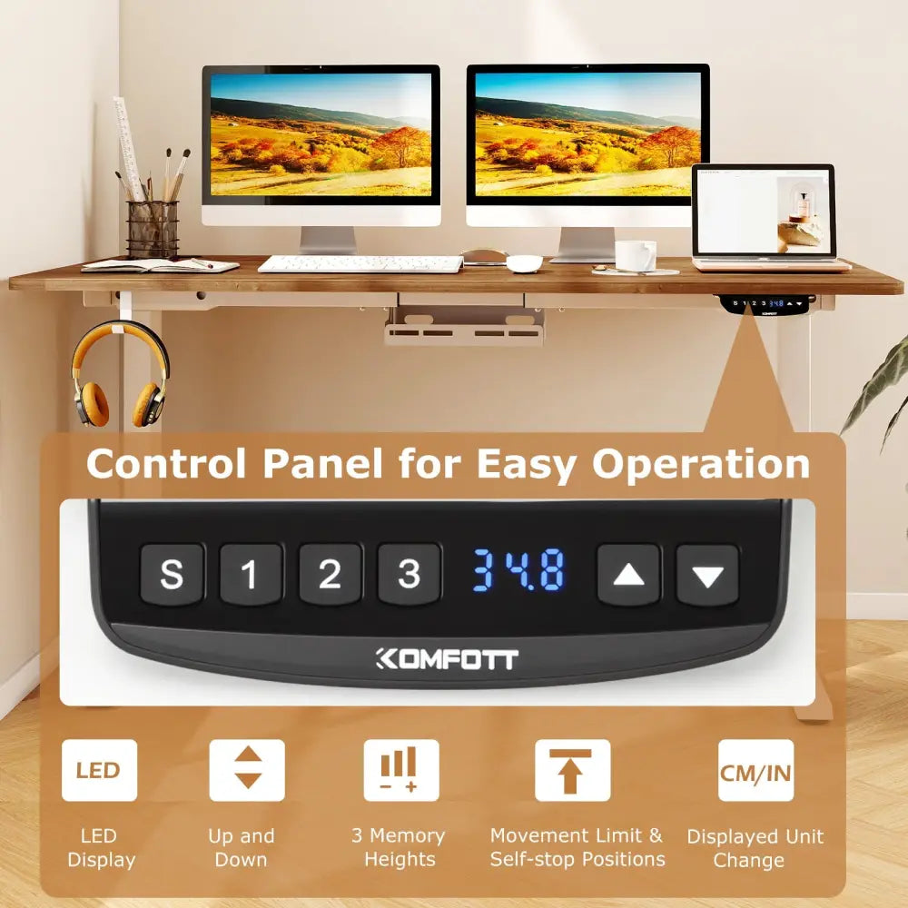 Electric Standing Desk Height Adjustable with 3 Memory Heights Walnut-L - Walnut - Standing Desks