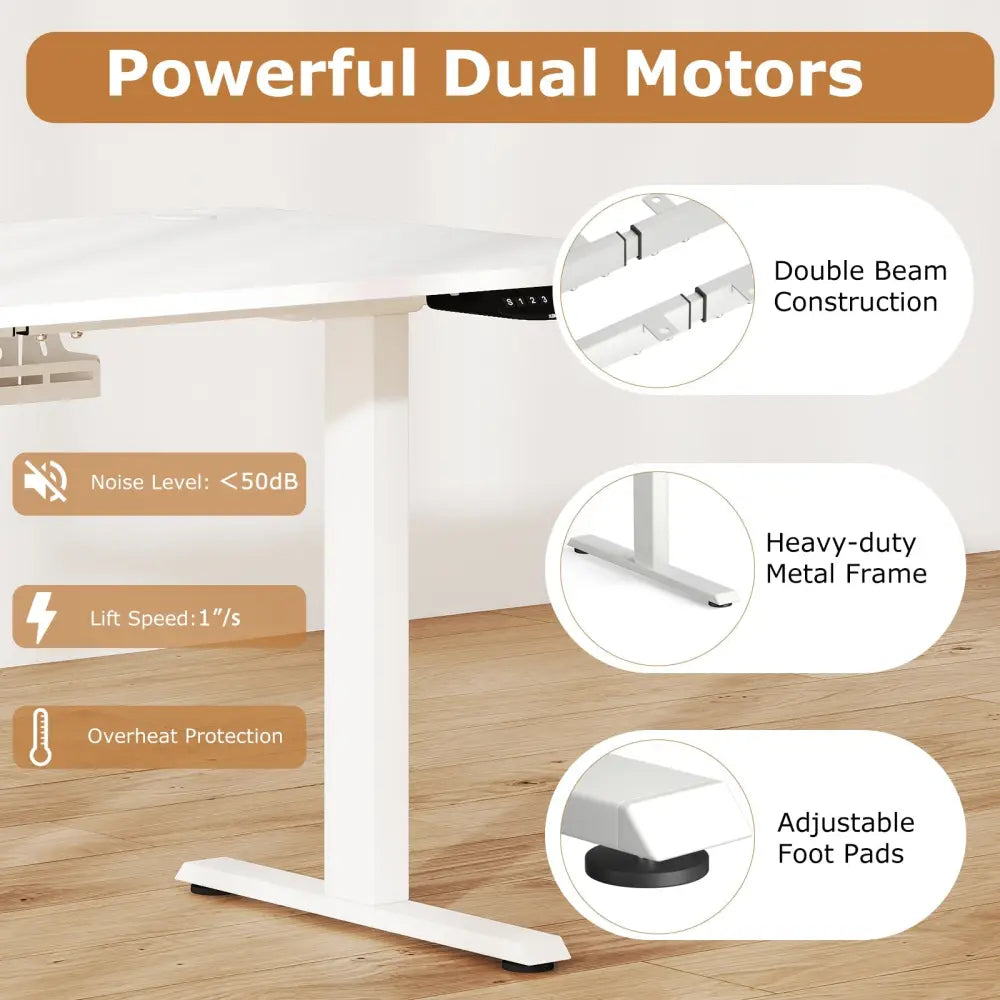 Electric Standing Desk Height Adjustable with 3 Memory Heights White-S - White - Standing Desks