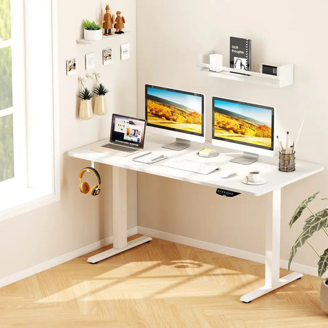 Electric Standing Desk Height Adjustable with 3 Memory Heights White-L - White - Standing Desks
