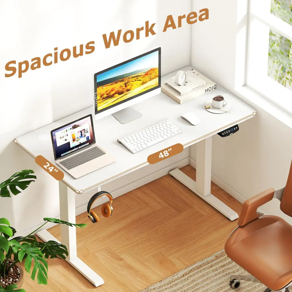 Electric Standing Desk Height Adjustable with 3 Memory Heights White-S - White - Standing Desks