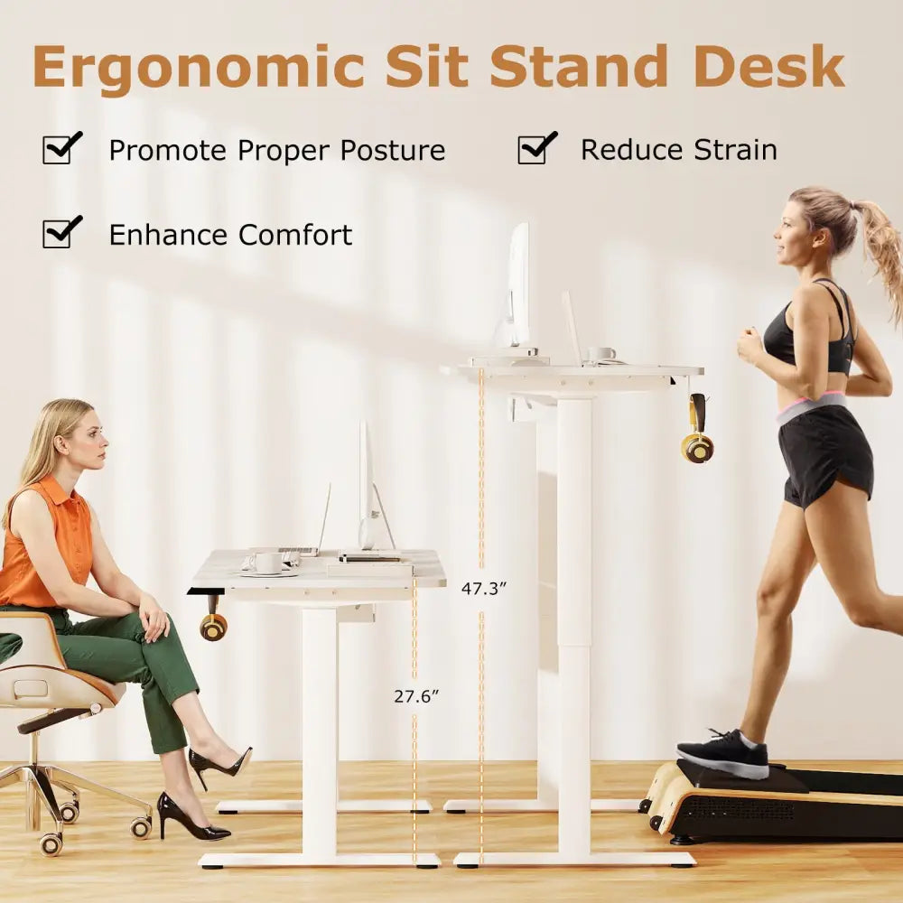Electric Standing Desk Height Adjustable with 3 Memory Heights White-S - White - Standing Desks