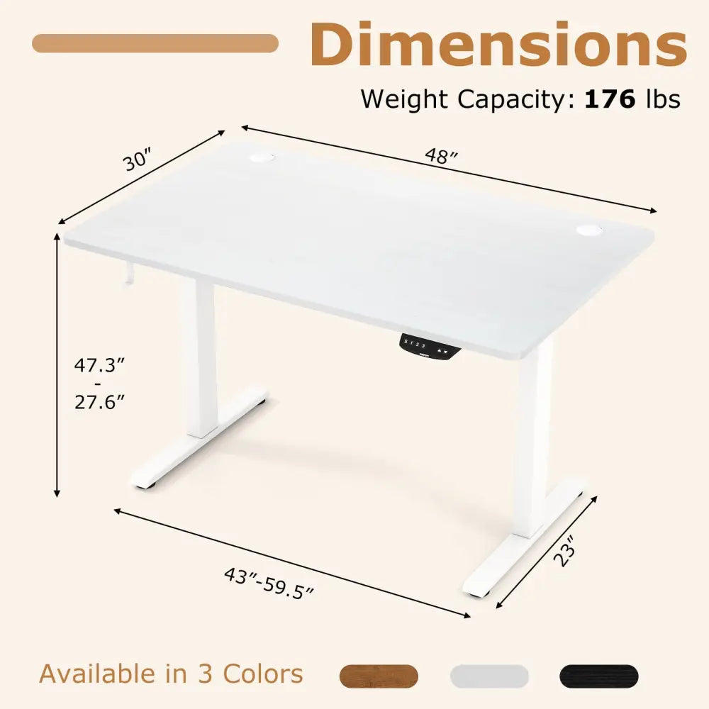 Electric Standing Desk Height Adjustable with 3 Memory Heights White-M - White - Standing Desks