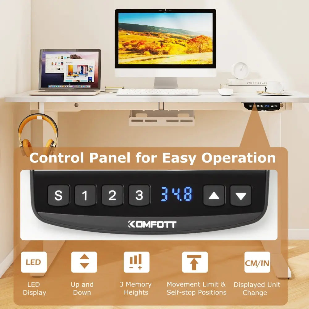 Electric Standing Desk Height Adjustable with 3 Memory Heights White-S - White - Standing Desks