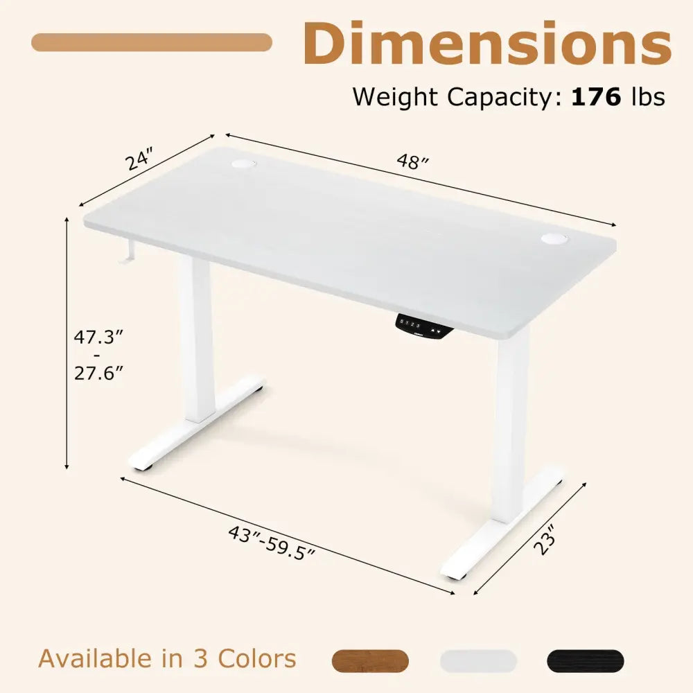 Electric Standing Desk Height Adjustable with 3 Memory Heights White-S - White - Standing Desks