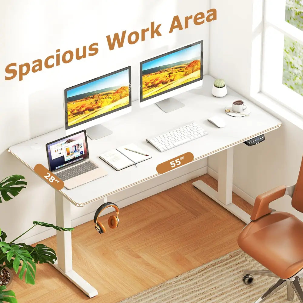 Electric Standing Desk Height Adjustable with 3 Memory Heights White-L - White - Standing Desks