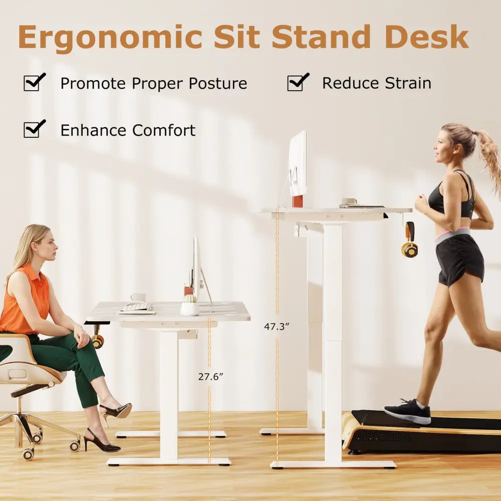 Electric Standing Desk Height Adjustable with 3 Memory Heights White-M - White - Standing Desks