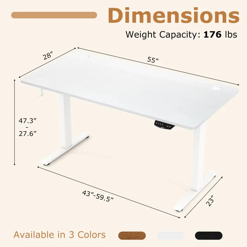 Electric Standing Desk Height Adjustable with 3 Memory Heights White-L - White - Standing Desks