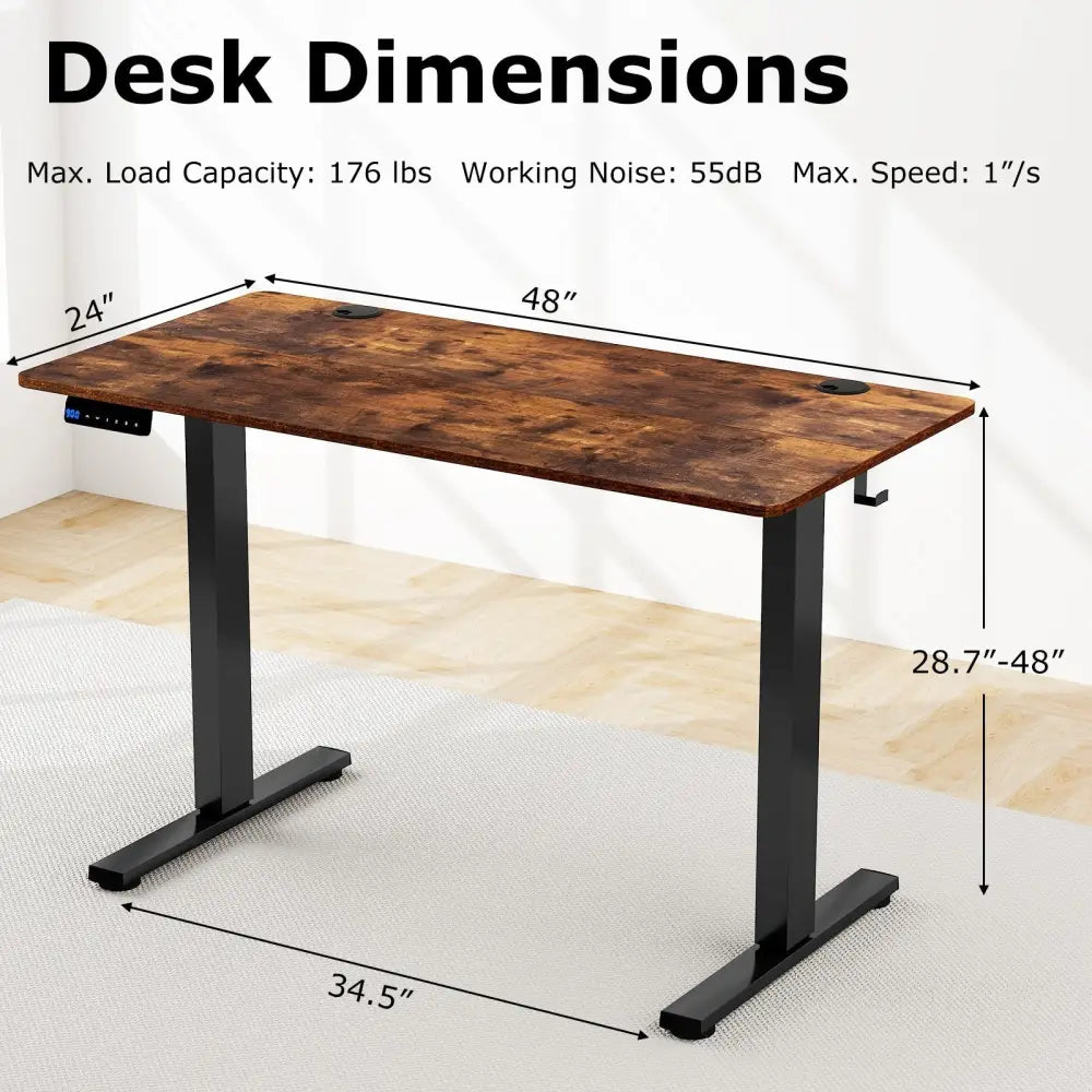 Electric Standing Desk with 3 Memory Height Settings and 2 Hanging Hooks & Cable Management-Rustic Brown - Rustic Brown