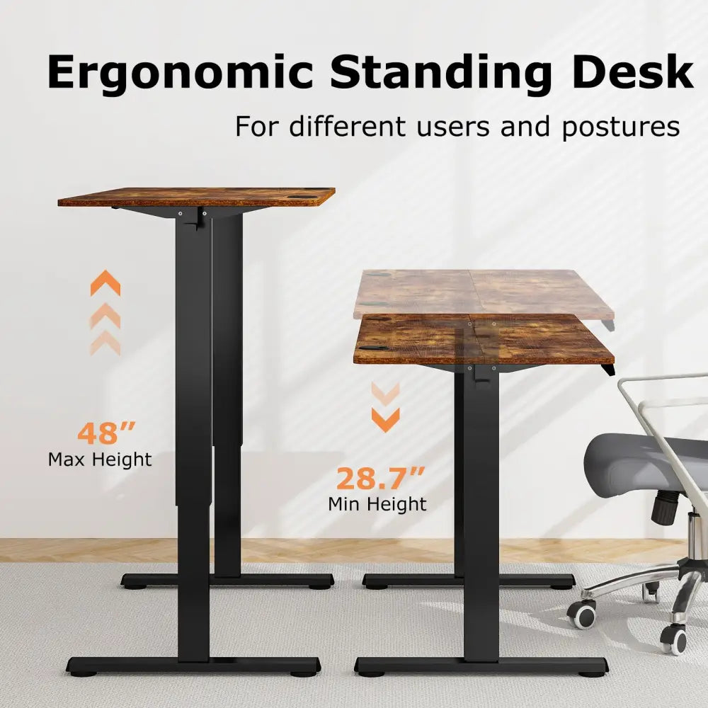 Electric Standing Desk with 3 Memory Height Settings and 2 Hanging Hooks & Cable Management-Rustic Brown - Rustic Brown