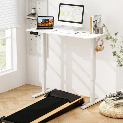 Electric Standing Desk with 3 Memory Height Settings and 2 Hanging Hooks & Cable Management-White - White - Standing