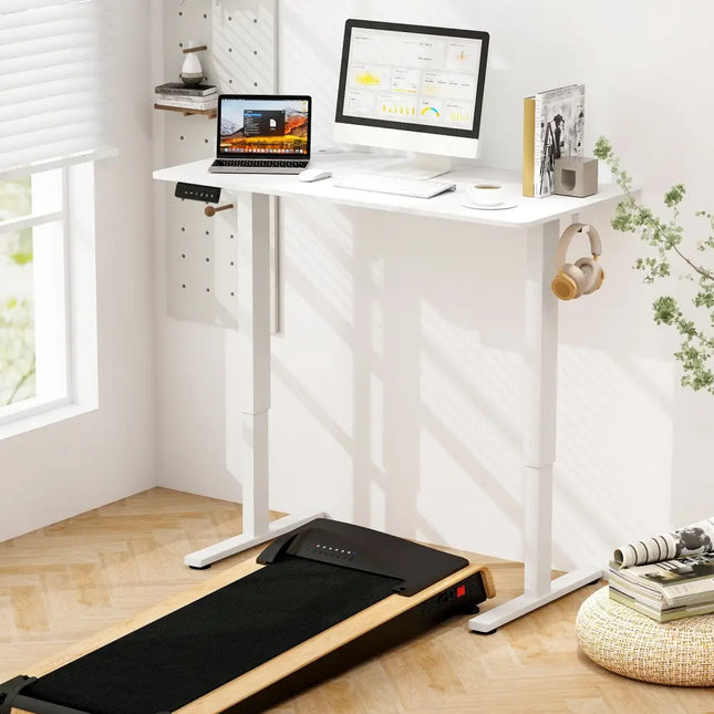 Electric Standing Desk with 3 Memory Height Settings and 2 Hanging Hooks & Cable Management-White - White - Standing